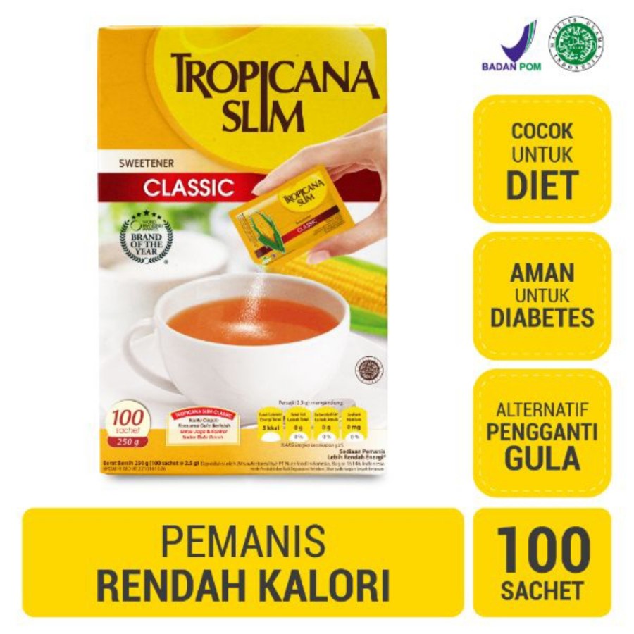 

TROPICANA SLIM Sweetener Classic 100 Sachet Pemanis Untuk Batasi Gula