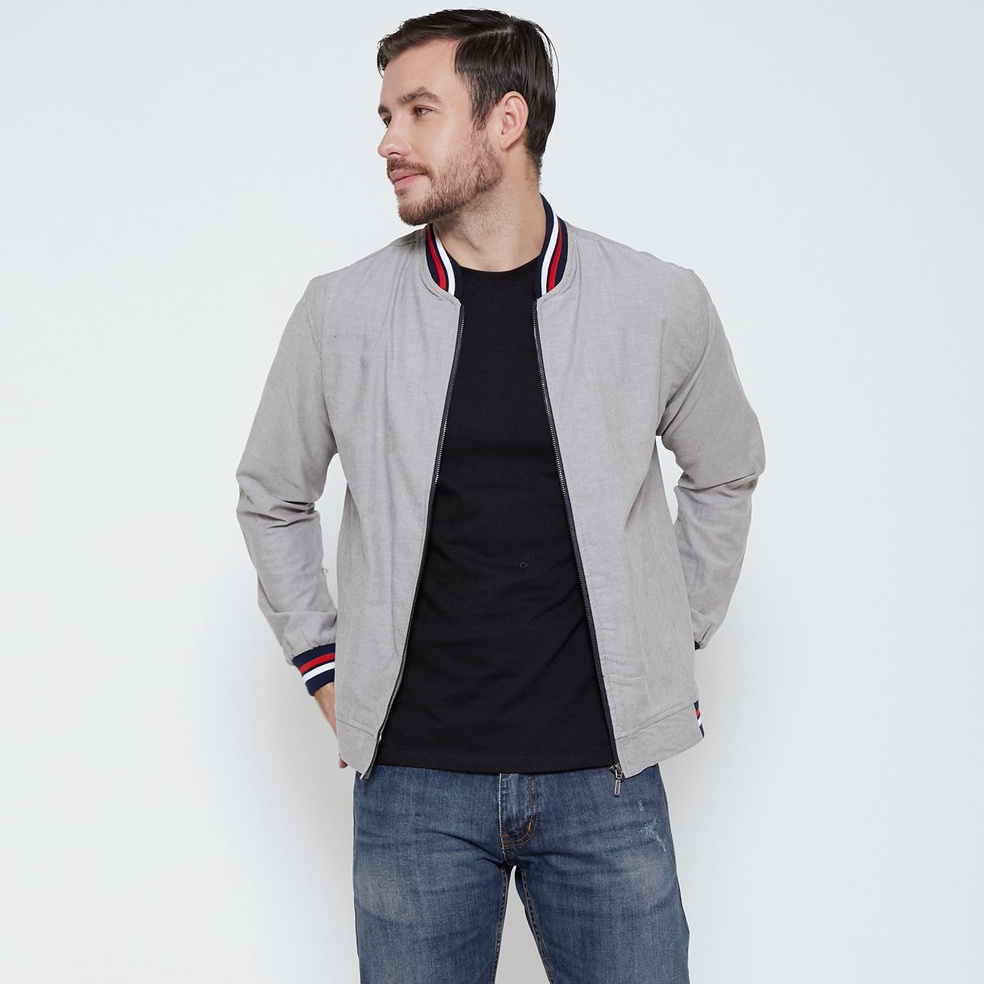 READY. M231 Jaket Pria Bomber Oxford Panjang Abu 1768E