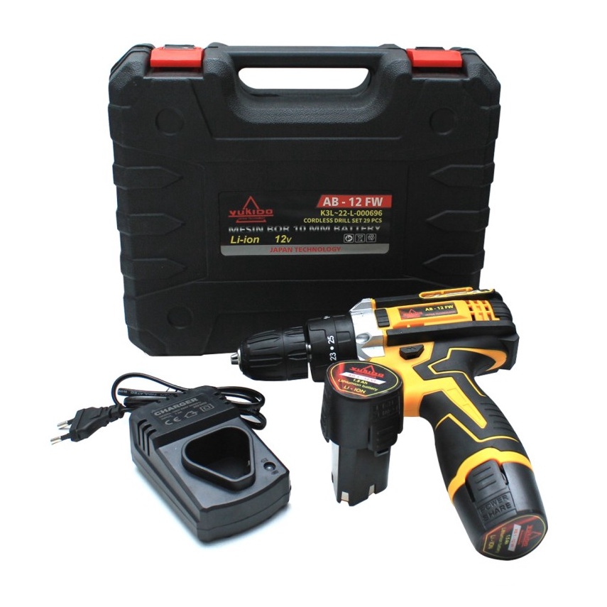 BOOMING. Mesin bor baterai Cordless Drill 12V bor batrai 12v besi kayu YUKIDO