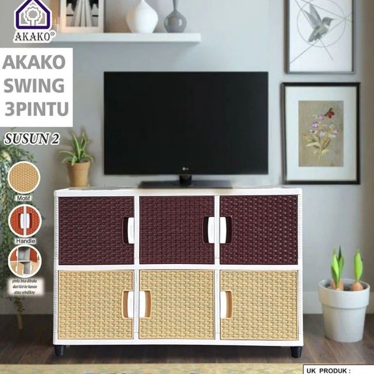 BOOMING. AKAKO - PROMO TERBATAS FULL GARANSI  Lemari Pakaian Plastik Akako SWING Fancy 3 Pintu Jumbo