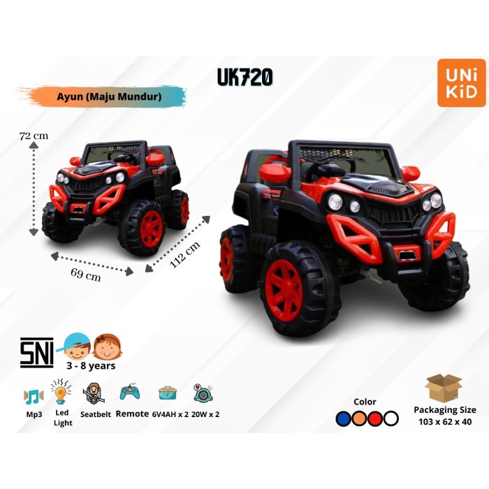 Bestseller Mainan Anak Mobil Aki Unikid Uk720 Jeep Buggy Black Red Remote Control
