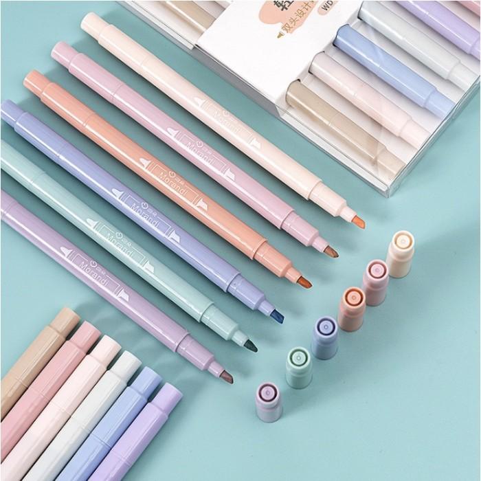 

DOUBLE HEADED HIGHLIGHTER PEN 2 IN 1 MORANDI COLOURS 1 SET 6 PCS -