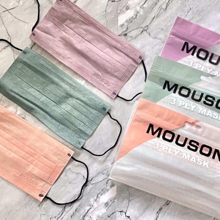 Ready Stock Masker 3 Ply Mouson Embos Premium Earloop Warna Warni Green Nude,PinkLady,Nudepink Isi 5