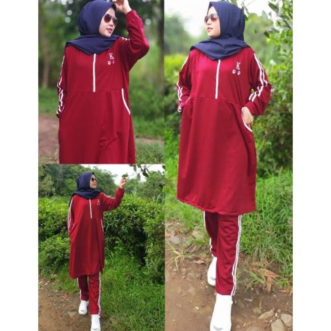 Setelan Baju Olahraga Sepeda Senam Jogging Gowes Wanita Muslimah Jumbo