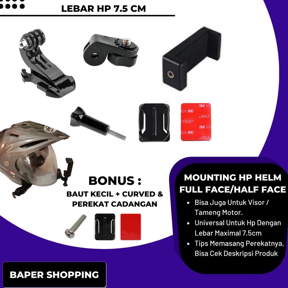 ➩ Motovlog Helmet Mounting HP Chin Mount Helm Bike Half Face FullFace Vlog Dengan Handphone Dan Acti