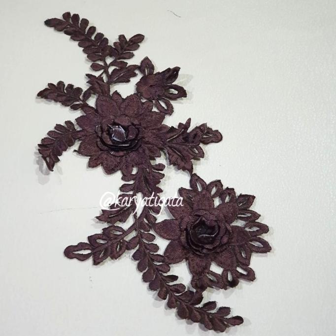 ><><><] Renda Aplikasi Bunga Bordir Coklat Tua