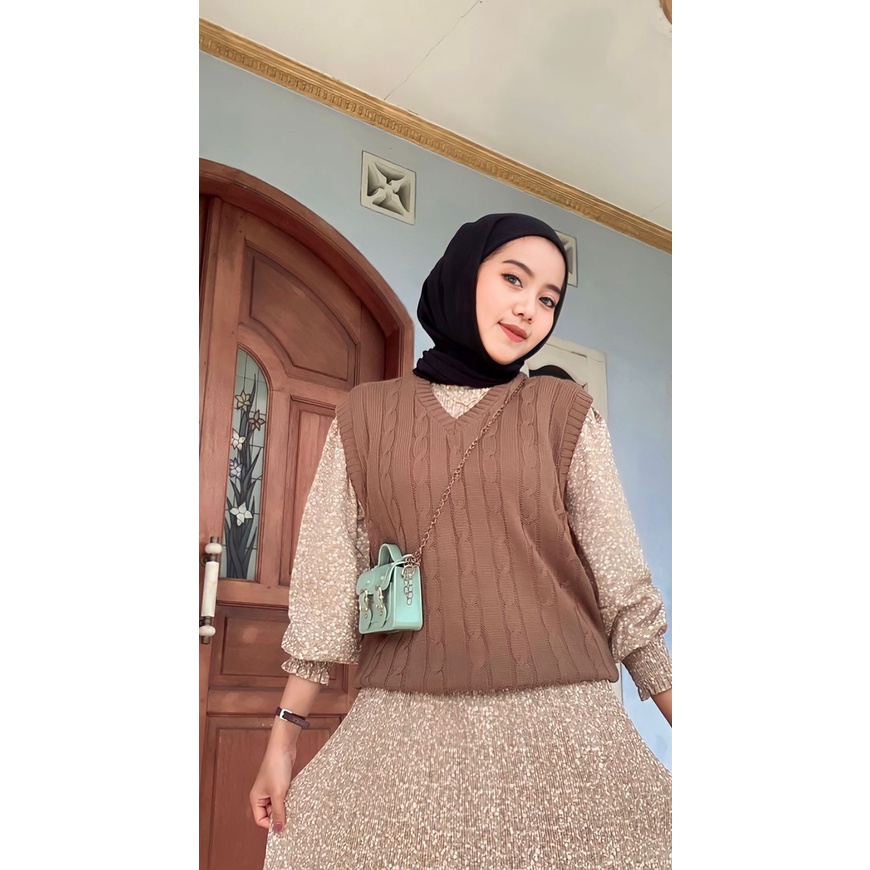 VEST ROMPI RAJUT CABLE / Rompi Rajut TALI KEPANG / Rompi Rajut Wanita / Vest Rompi Cable Premium / H