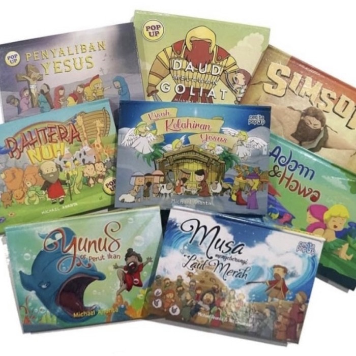 Buku Pop Up Cerita Alkitab Anak Interaktif Kisah Yunus Musa Adam Hawa Yesus Simson Daud Nuh Bergamba
