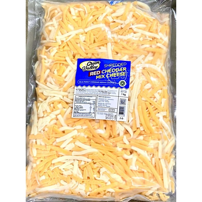 

{{{{}}] GREEN VALLEY SHREDDED RED CHEDDAR MIX CHEESE ORIGINAL 1KG MOZZARELLA