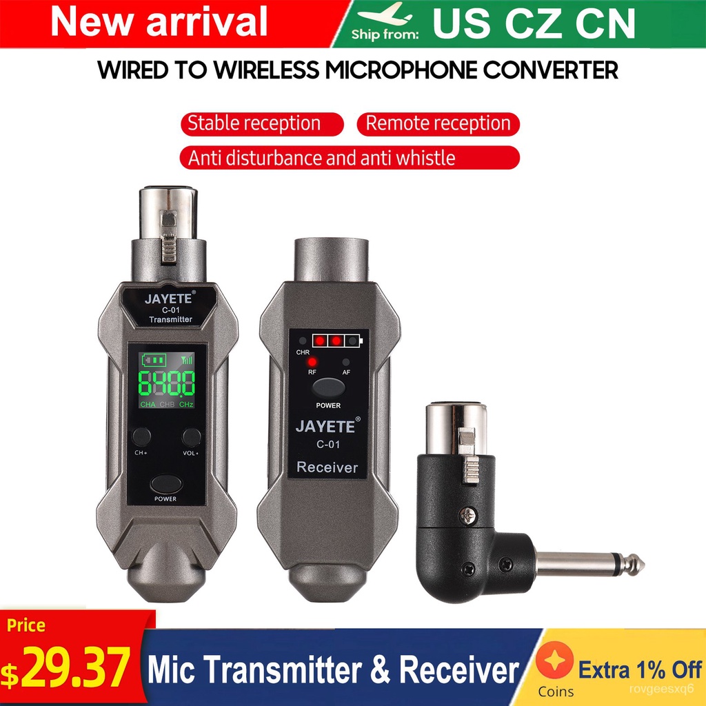 ✅&JAYETE C-01 UHF Professional Wireless Microphone Converter Micphone Transmitter & Receiver 500~980