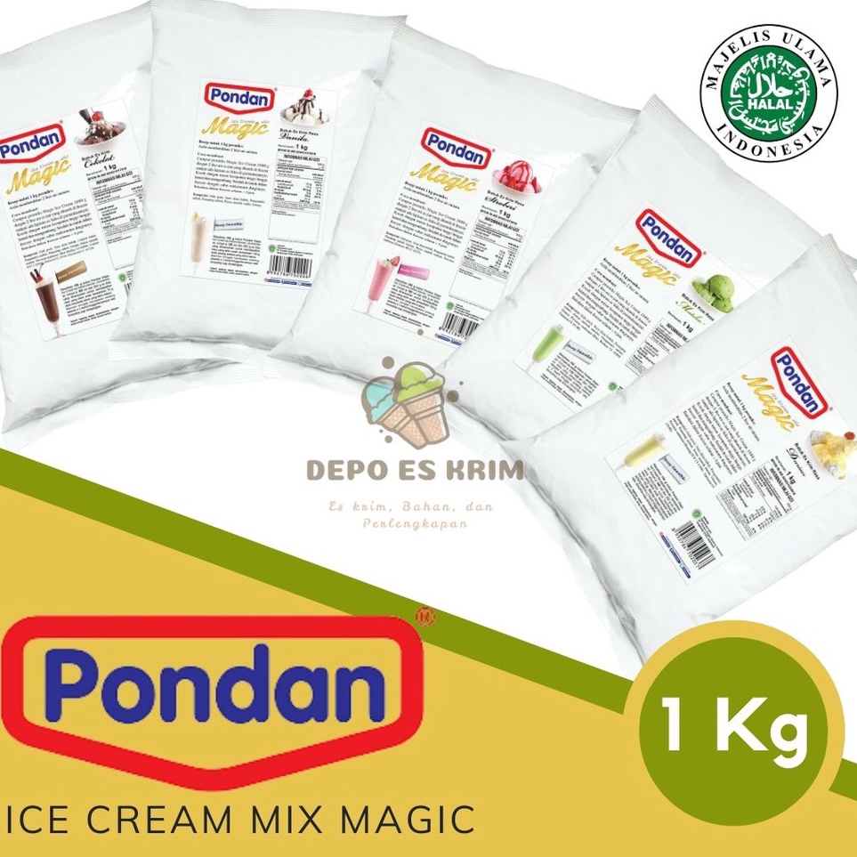 

FMXW8407 >XC26619< PONDAN Magic Ice Cream 1 Kg ( Bubuk / Bahan / Tepung Premiks Es Krim Bulky 1Kg )
