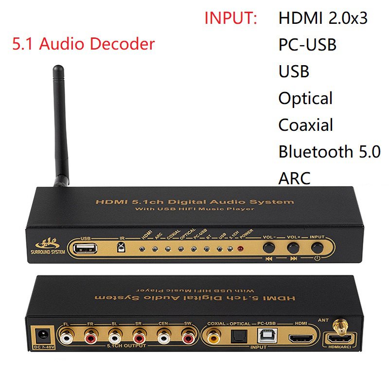 ✅&5.1CH Audio Decoder Bluetooth 5.0 Receiver 4K60Hz HDMI 2.0 SPDIF Coaxial ARC USB Converter PC-USB 