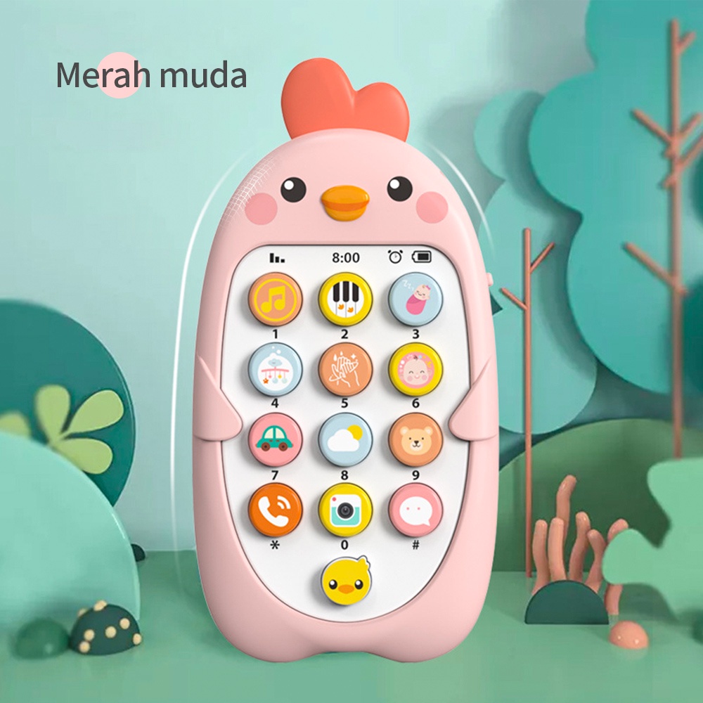 BEVAVAR Mainan Edukasi Ponsel Bayi Mainan Musik Bayi Telepon Handphone Anak-Merah Jambu