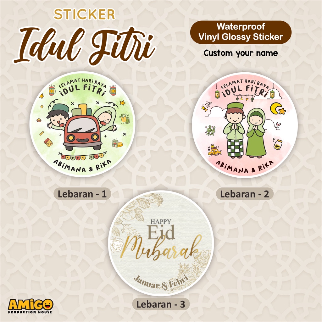 

STIKER IDUL FITRI HAPPY EID MUBARAK HARI RAYA LEBARAN STIKER PARCEL KEMASAN KUE HAMPER BULAT CUTTING