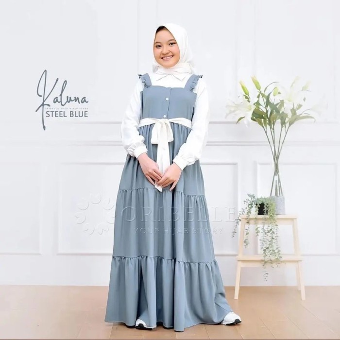 PROMO GAMIS ANAK MURAH BAJU MUSLIM ANAK PEREMPUAN 10 TAHUN KALUNA 10-12 TH - BLUE TRENDY KEKINIAN EL