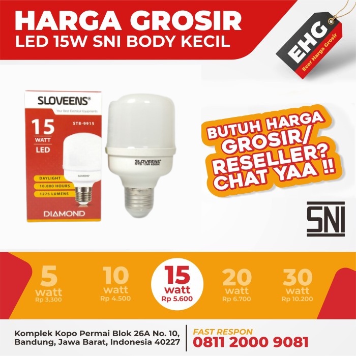 LAMPU LED BOHLAM 15W / 15 WATT BULB KAPSUL SLOVEENS