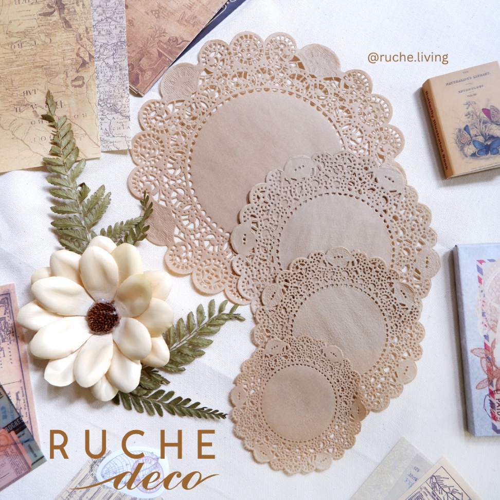

RUCHE DECO - Paper Lace Doilies Oval Kertas Alas Renda Warna Coklat Kertas Doilies
