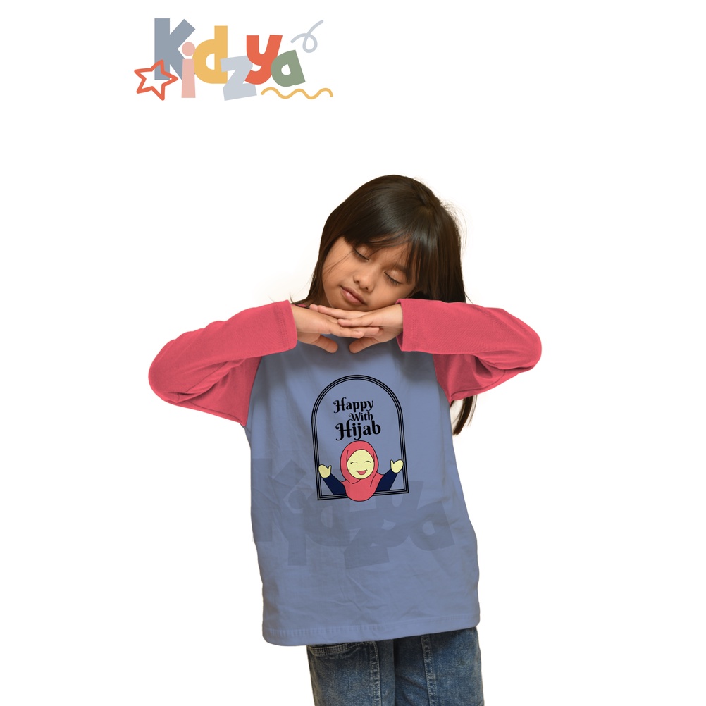Baju Kaos Raglan Anak Muslim Panjang UNISEX - Happy With Hijab - KIDZYA