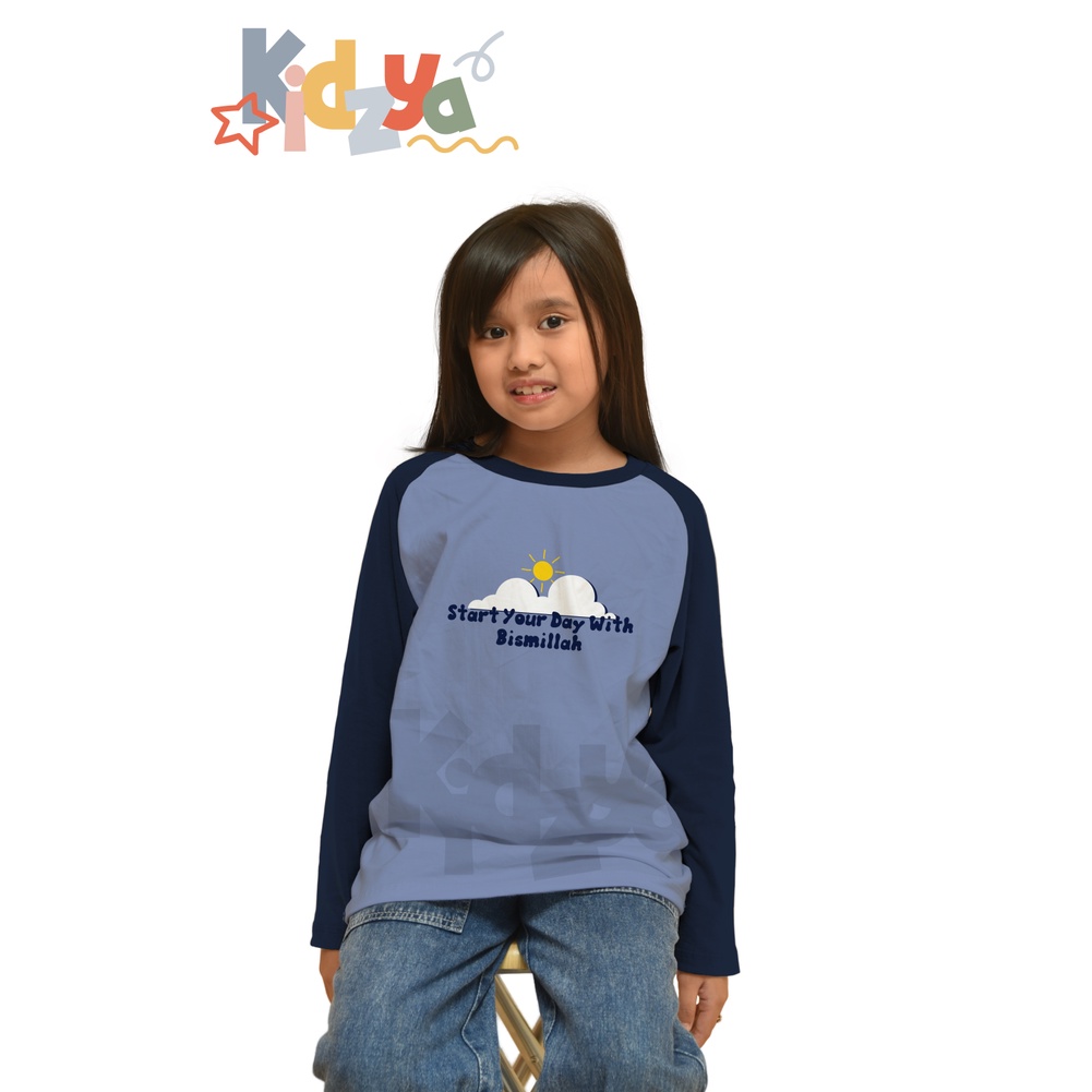 Baju Kaos Raglan Anak Muslim Panjang UNISEX - Start Your Day With Bismillah - KIDZYA