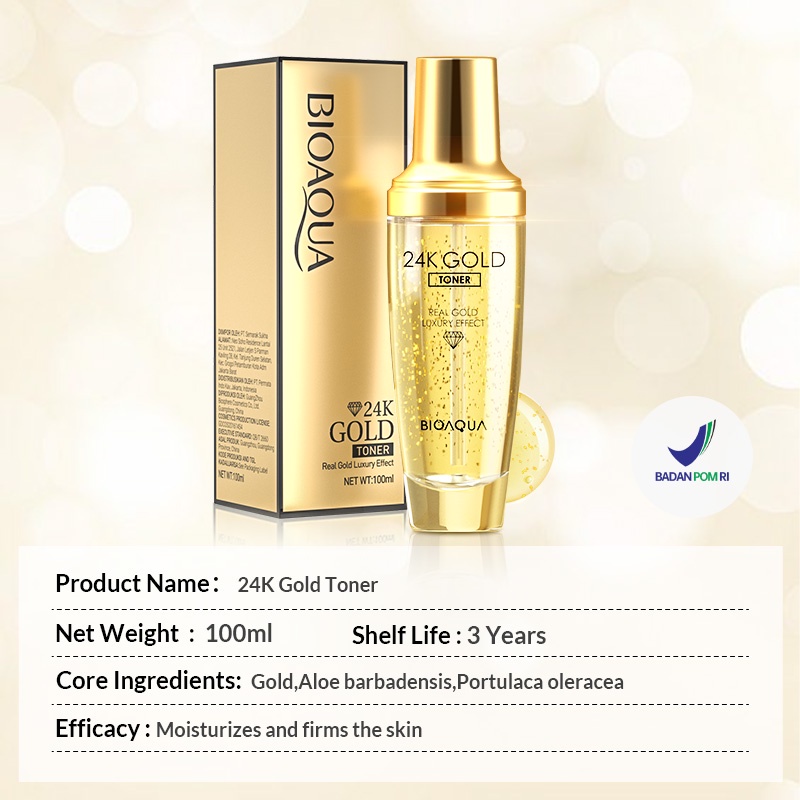 [BPOM] BIOAQUA 24k Gold Toner 100ml  Skincare Hydrating Toner Glowing Face Essence Toner Whitening Brightly