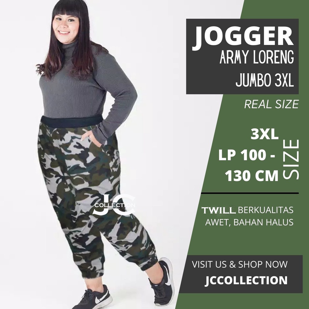 Celana Panjang Wanita Jumbo Jogger Army Loreng Wanita Big Size Long Pants - JCCollections