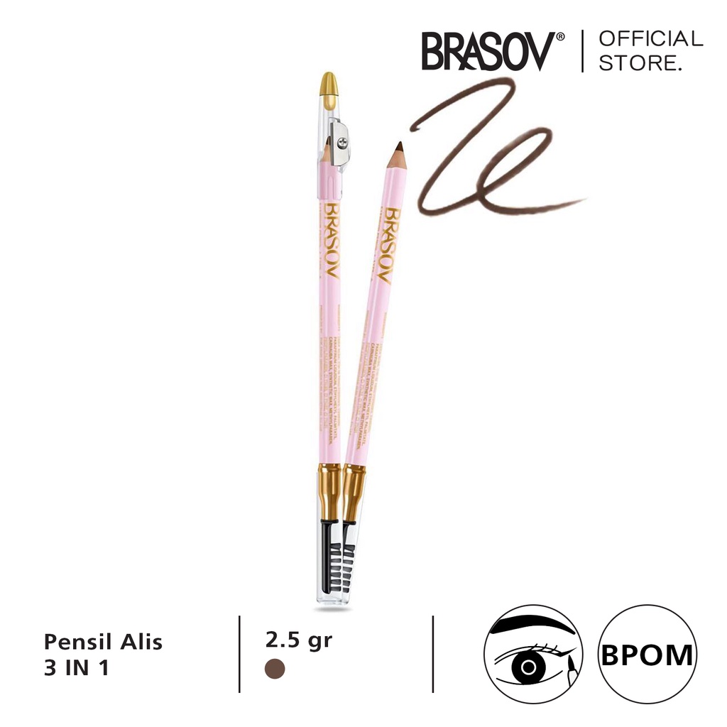 RADYSA - BRASOV Pensil Alis 3 IN 1 + Serutan + Sikat 2.5 GR Eyebrow Pencil TYPE A Pigmented Hitam/Coklat