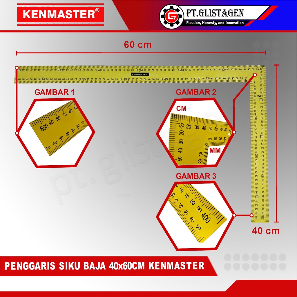 KENMASTER Siku Baja 40 x 60 cm - Pasekon Penggaris Siku Tukang Ukur