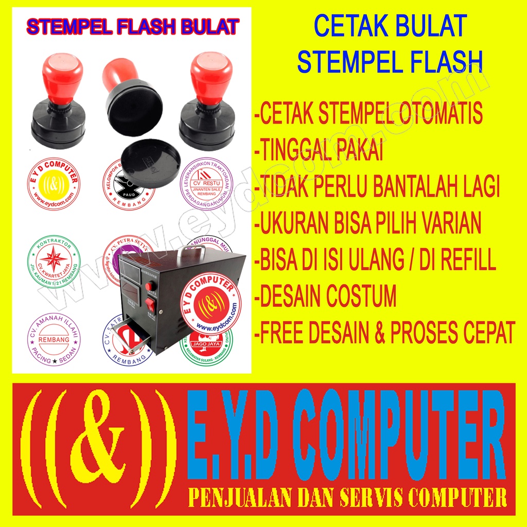 CETAK STEMPEL FLASH BULAT FREE DESAIN COSTUM CAP SETEMPEL OTOMATIS PRINT STAMP WARNA KILAT