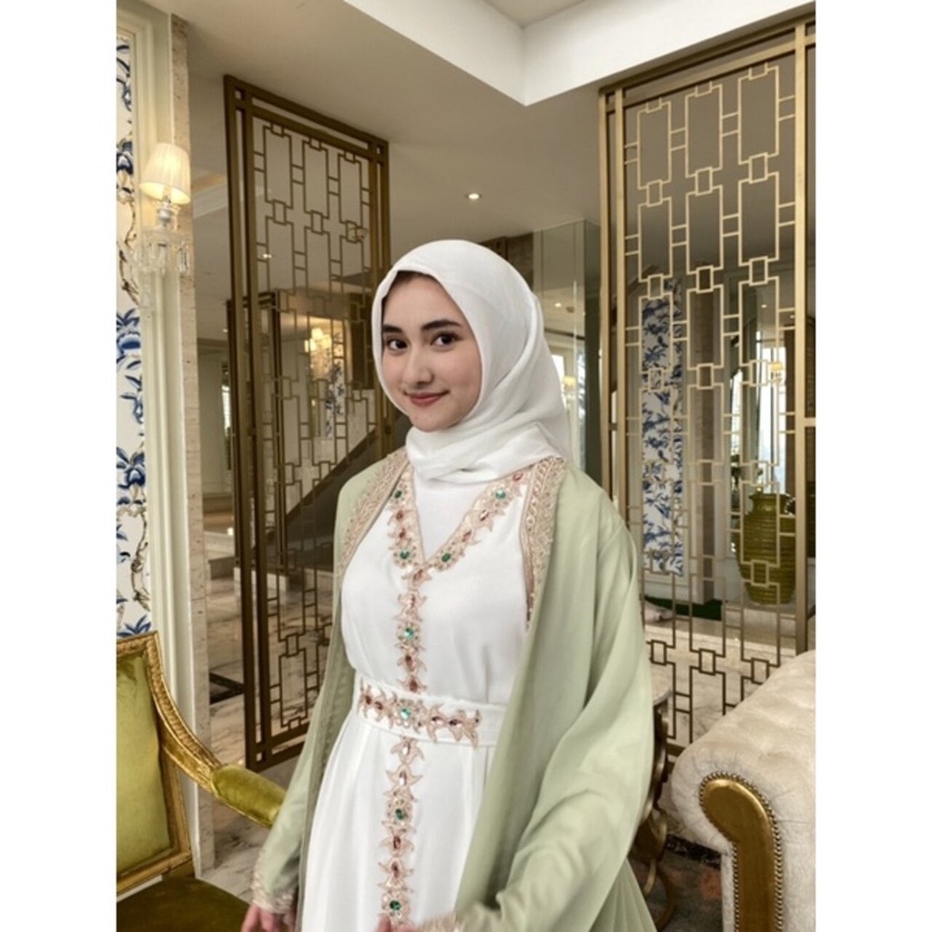 Shireenz Abaya Dress Kaftan Free Manset Turban Belt L XL XXL Dress Lebaran Kondangan Inner Belt Outer L XL XXL Premium Jumbo Mewah Gamis Muslim Produk Terbaru Dusty Pink Taro Milo Hitam Sage Abu