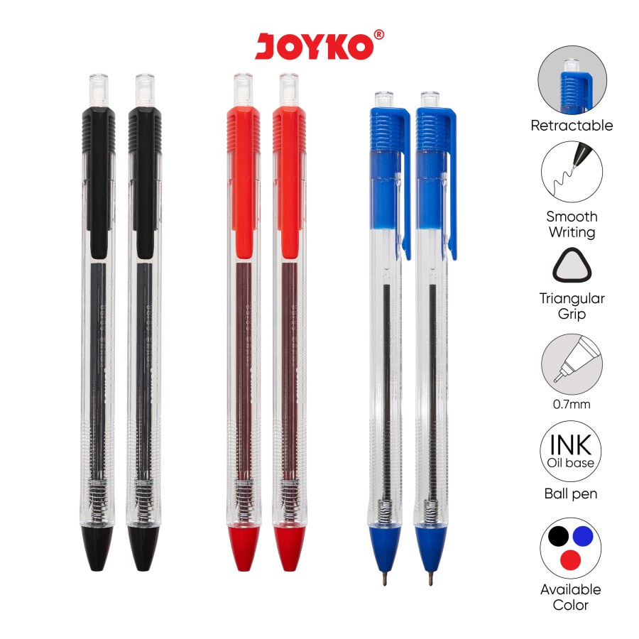 

Bolpen / Ballpoint / Pulpen JOYKO BP-349 Vokus Trans 0.7 mm - 1 lusin - Hitam