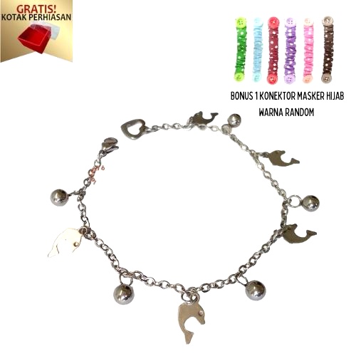 Gelang Tangan Titanium Anti Karat Model D0lphin Terbaru Bonus 1 Konektor Hijab Masker - Lovelybutik