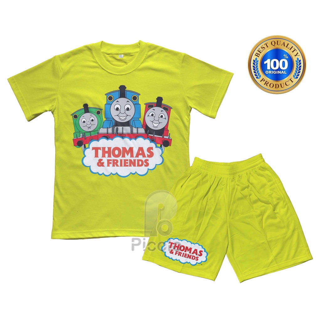 (FREE NAMA) BAJU KAOS SETELAN ANAK MOTIF KARAKTER KARTUN THOMAS AND FRIENDS UNISEX