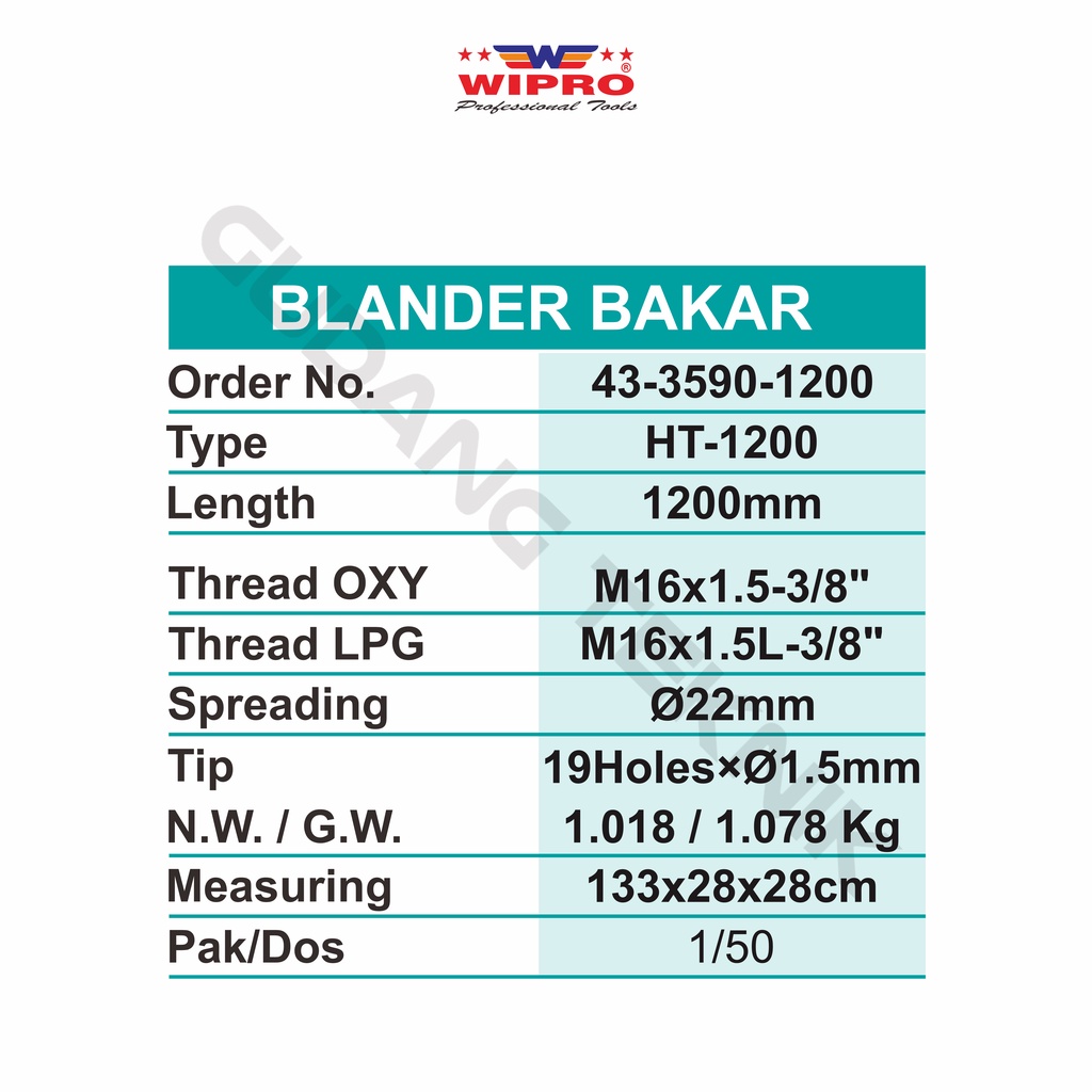 Alat Kepala Las Blander Pemanas Bakar LPG WIPRO HT-1200 / Heating Torch LPG WIPRO HT 1200 - Blander Bakar LPG WIPRO HT1200