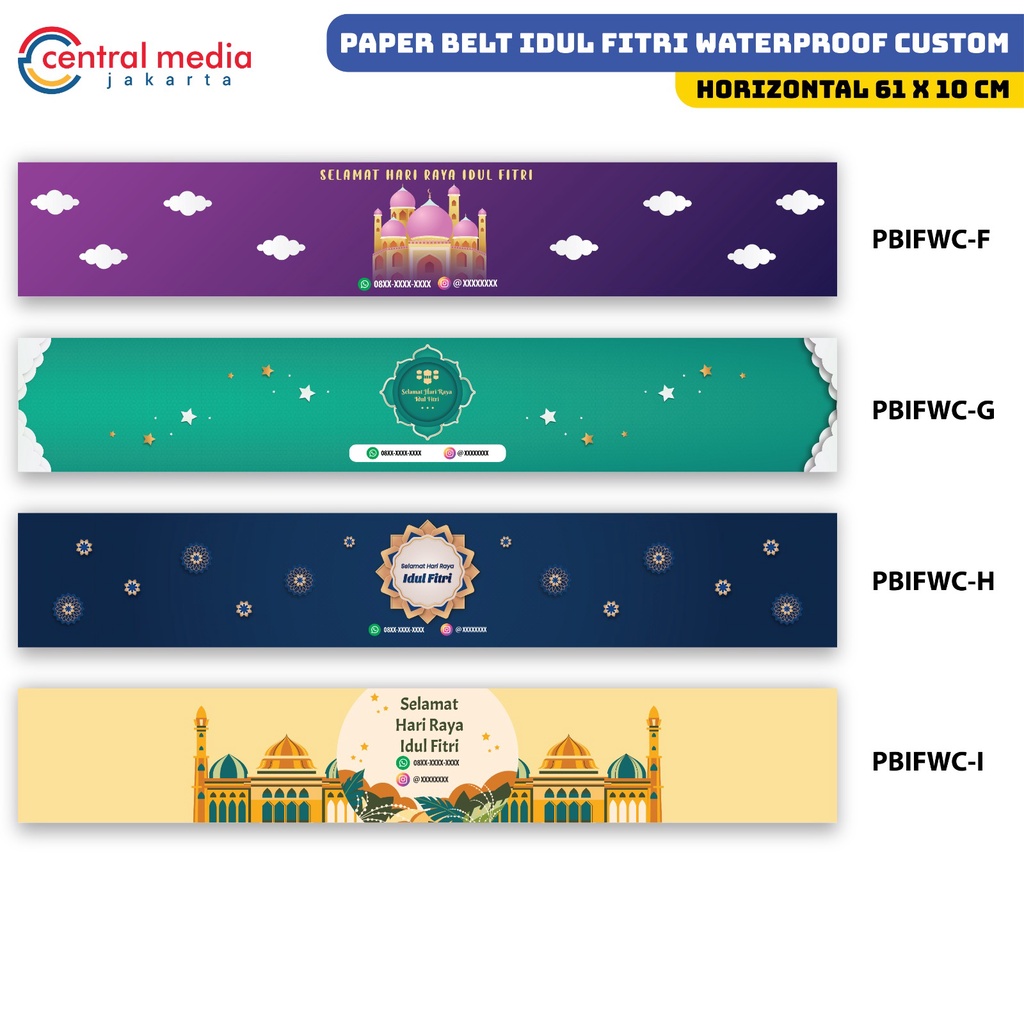 

Paper Belt Idul Fitri Waterproof 61x10 cm Custom Horizontal isi 20 Pcs Sleeve Hampers Lebaran
