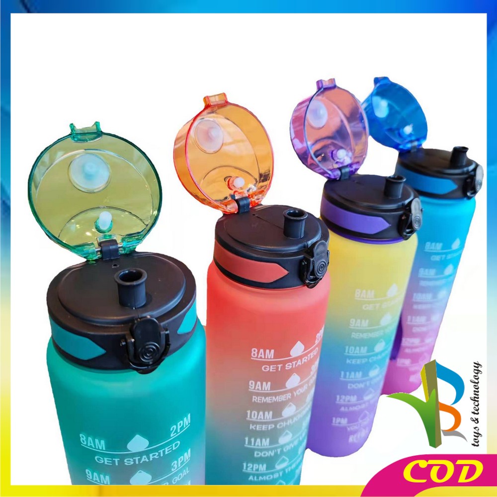 RB-C407 Botol Minum 1 Liter Gradasi Tumbler Olahraga Sport Unik Botol Motivasi Thumbler Penanda Waktu BPA FREE