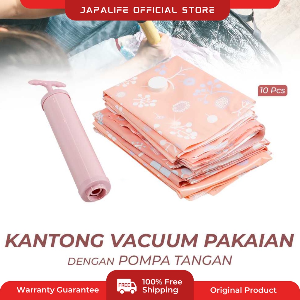 JAPALIFE Kantong Plastik Pompa Vakum Pakaian Vacum Pakaian 10 pcs Free Pompa