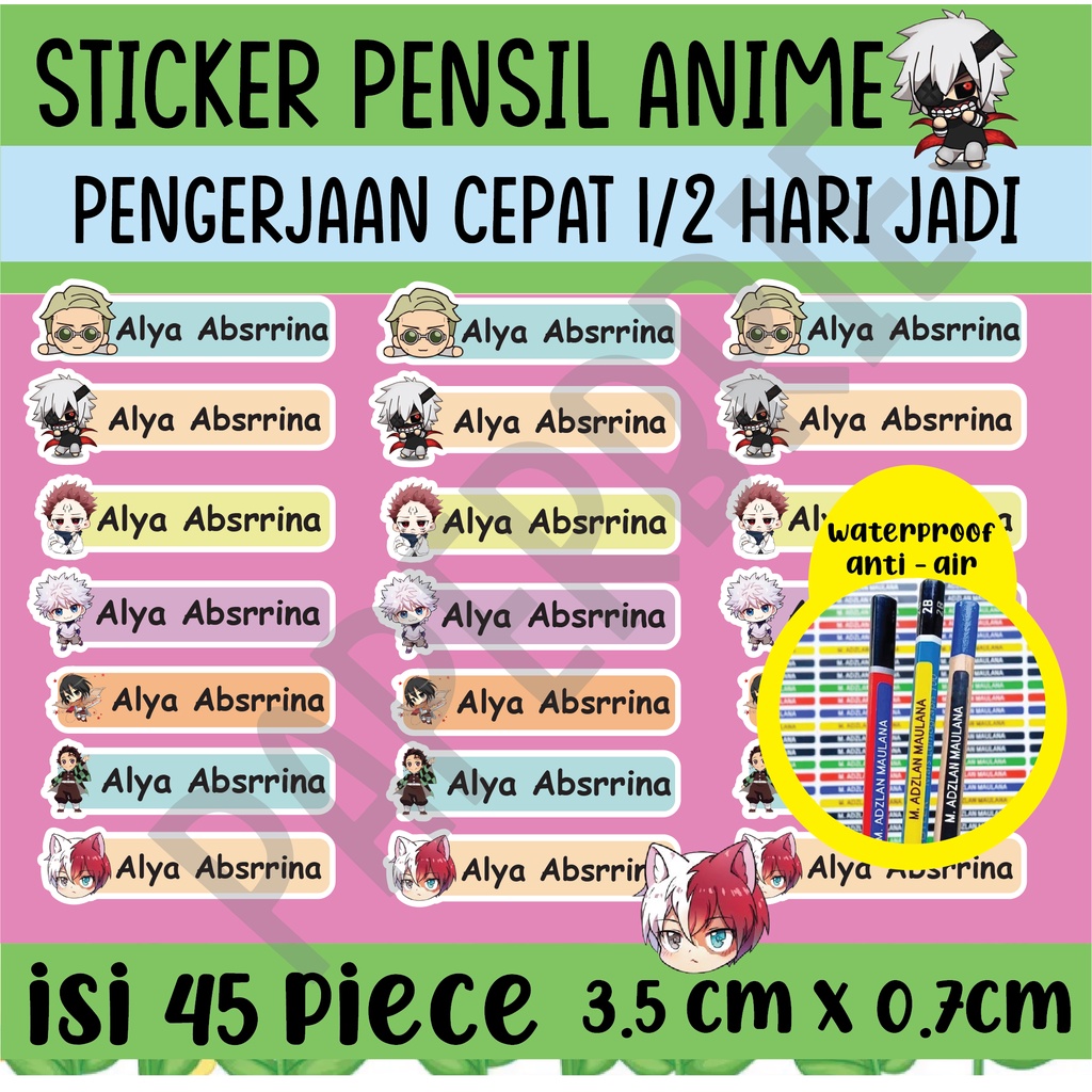 [Sticker Pensil Anime] Sticker Nama Anak pensil buku lucu label nama anak stiker crayon motif Unicorn Simple lucu