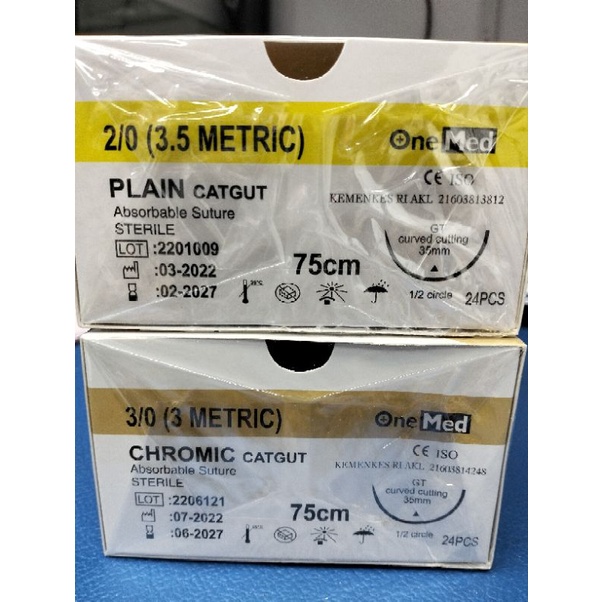 Catgut Plain/Chromic + Jarum / Benang jahit + Jarum - Onemed