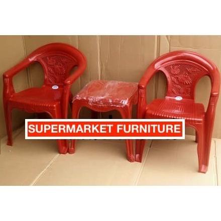 Set 2 Kursi Teras Plastik 552 Dan 1 Meja 4343 Napolly Merah / Hijau