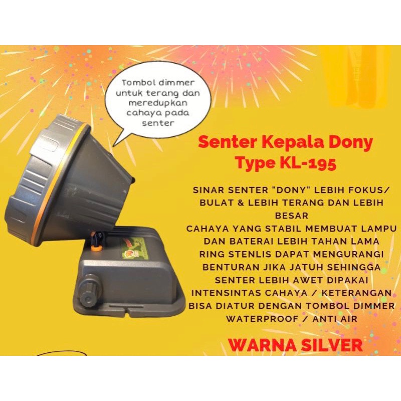 Senter Kepala Dony KL195 KL-195 HeadLamp Tombol Putar Dimmer Led