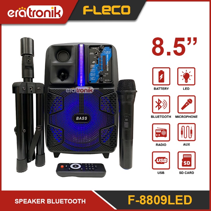 Speaker Karaoke 8.5 Inch Fleco F-8809LED Speaker Bluetooth Max Power agusajalah
