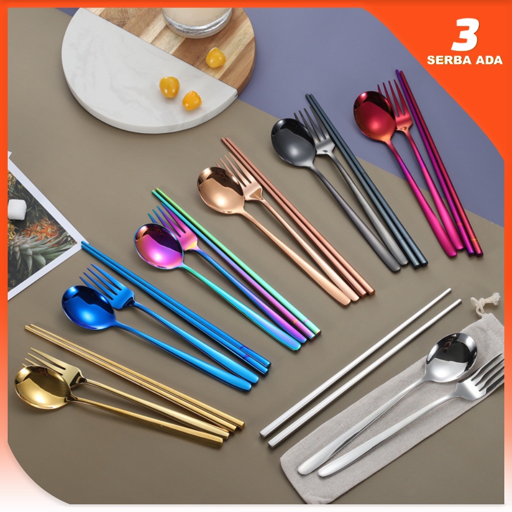 Alat Makan Set Korea Stainless Steel / Sendok Garpu Sumpit Korea / Sendok Set Stainless Tebal / Sendok Set Korea / Sendok Set Gold / Sendok Makan / Garpu Makan / Sumpit Stainless