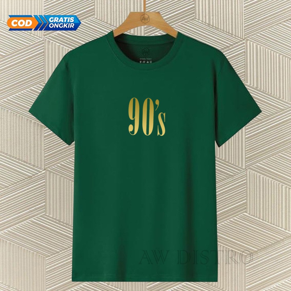 COD Baju Kaos Distro 90S Teks Gold Premium Quality Lengan Pendek