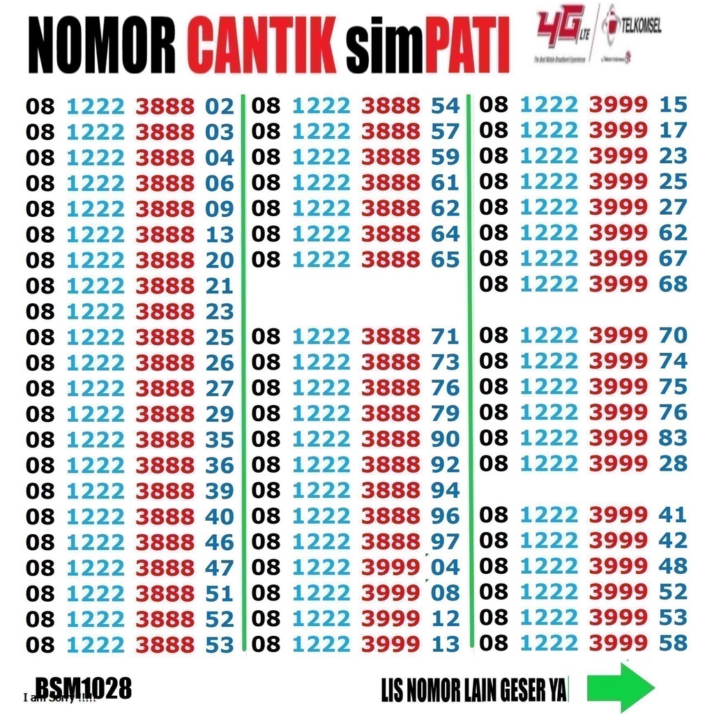 NOMOR CANTIK TELKOMSEL simPATI Cantik Murah Bisa Cod Banyak Pilihan Angka cantik dan hoki  8,88,888,89,99,00,1230Kartu Perdana Nomor Cantik Simpati Murah Rapih 4G LTE - Nomor Cantik Telkomsel - Nomer Cantik Bebas Pilih Bisa COD