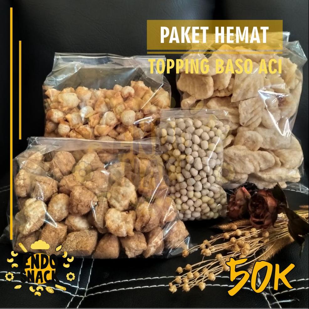 

[KODE 77] Paket 50 Ribu Toping Baso Aci isi paket Cuanki Lidah, Siomay Mini, Cuanki Tahu dan Sukro Cikur