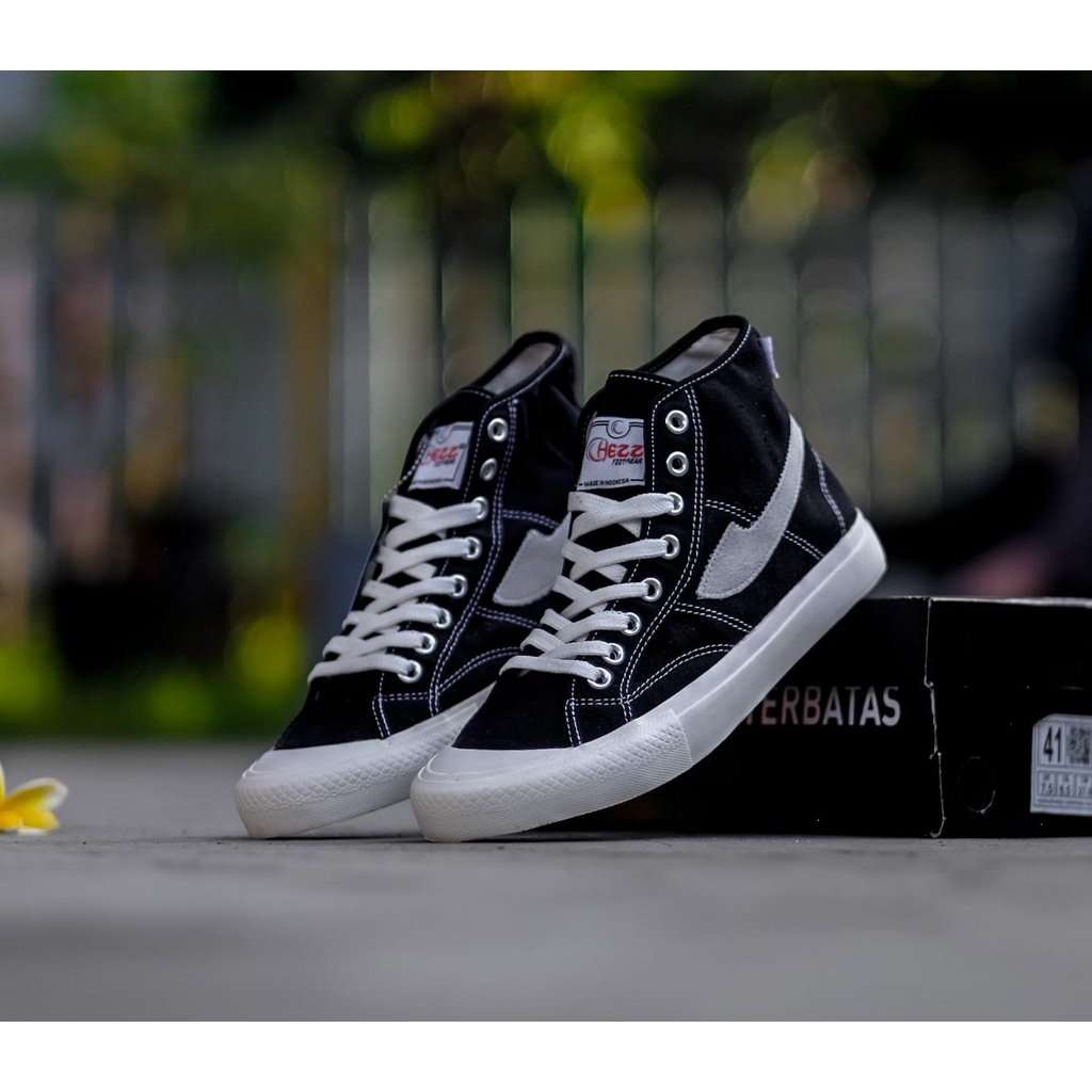 SNEKERS Pria Wanita CHEZZ FOOTWEAR ZEUS HIGH BLACK WHITE | SNEKERS BETS
