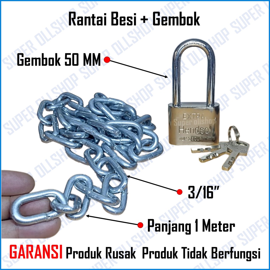 Rantai Kapal 3/16 Inch 1 Meter Rante Besi Gembok 50 Mm Pagar Pintu Rumah / Rantai Besi / Kapal Galvanized 5 Mm 3/16 inch Panjang 1 Meter