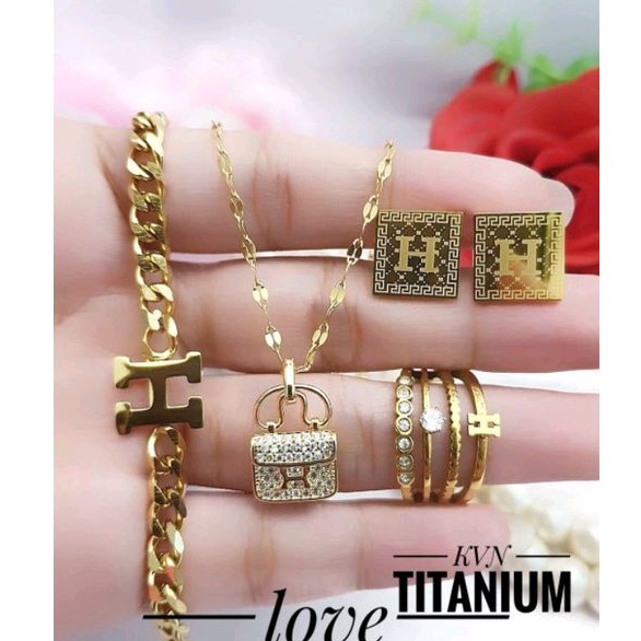 Set Titanium Gelang Cincin gold0148