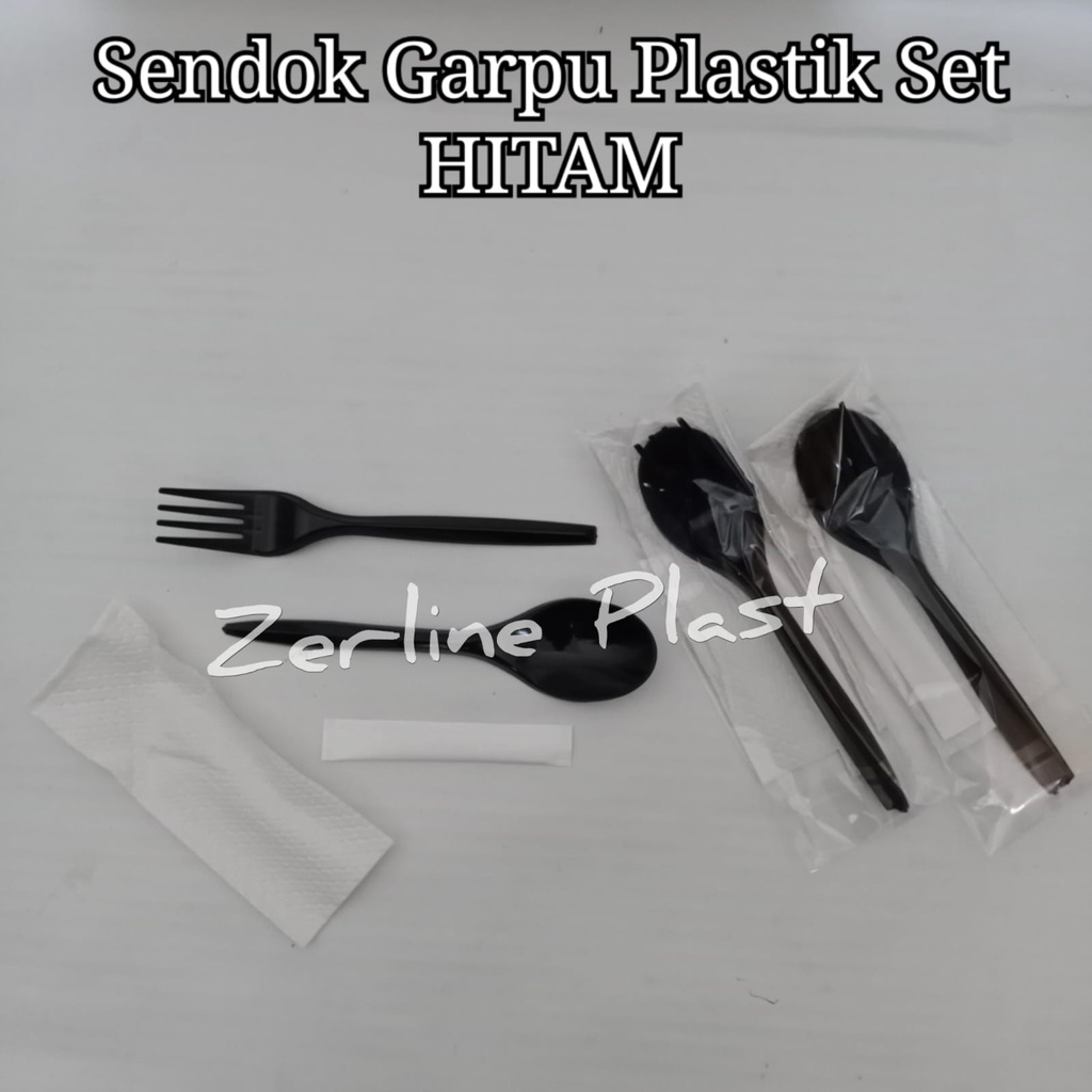 Sendok Garpu Plastik Set Higienis (BENING-HITAM)