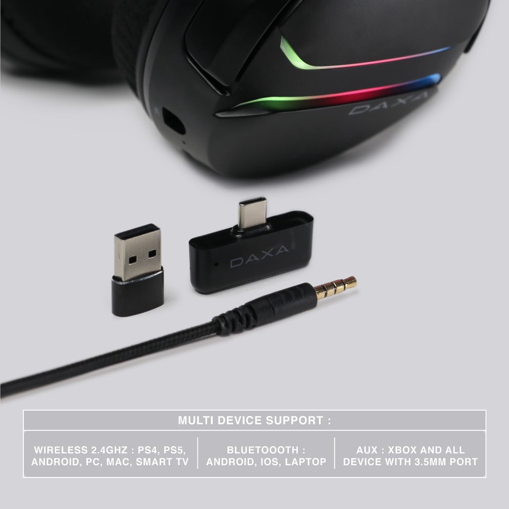 Headset Gaming Wireless Rexus DAXA Saturn ST1 ST-1 RGB Bluetooth Gaming Headset